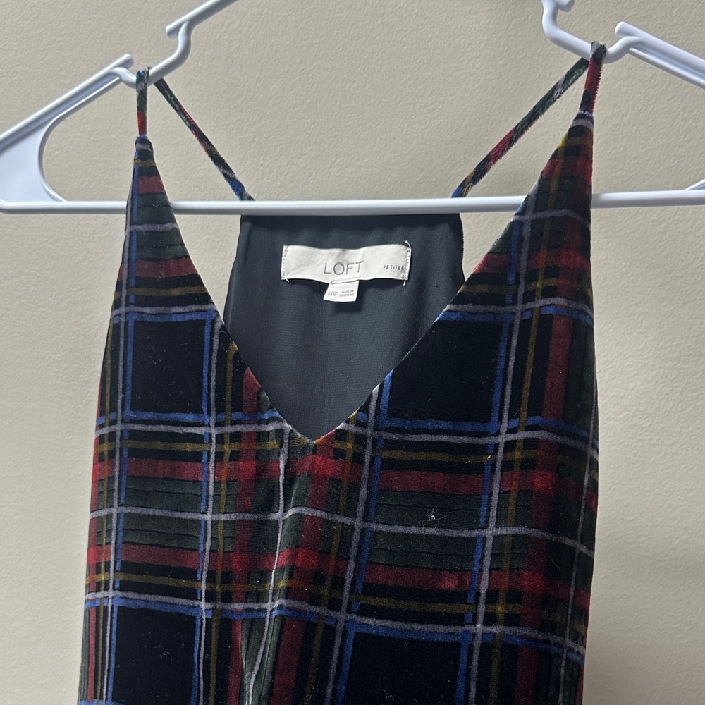 LOFT Multicolor Plaid V-Neck Dress